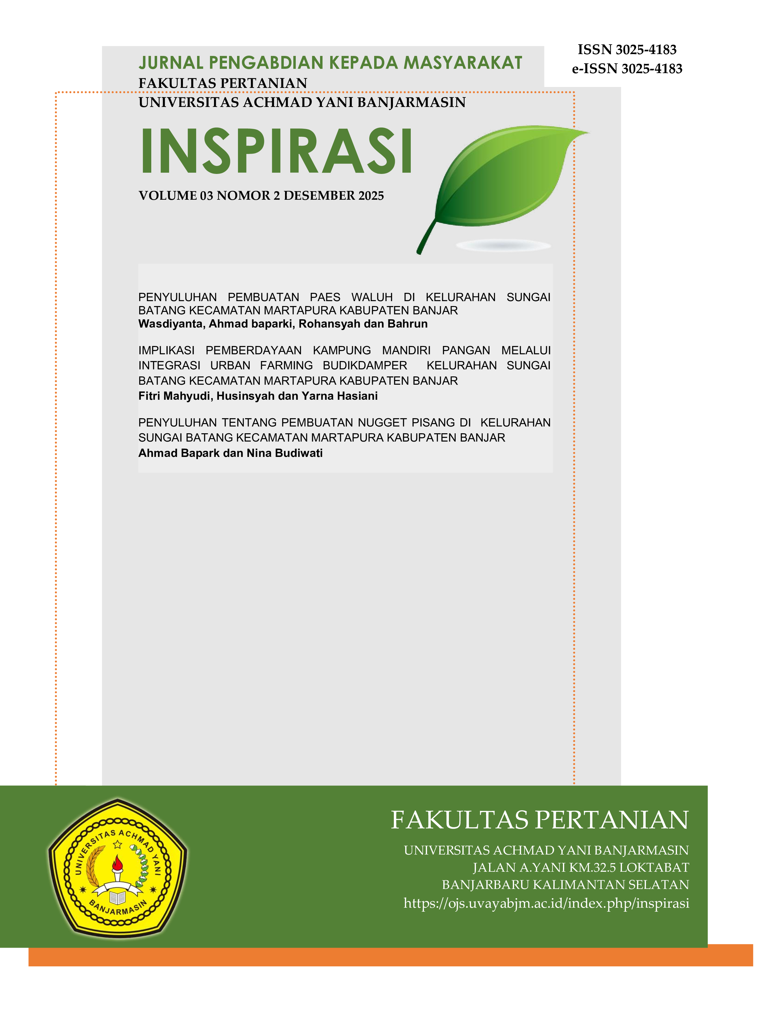 					Lihat Vol 3 No 2 (2025): Jurnal PKM INSPIRASI Volume 03 Nomor 2 Tahun 2025 ISSN Nomor : 3025-4183 eISSN Nomor : 3025-4183 Universitas Achmad Yani Banjarmasin
				